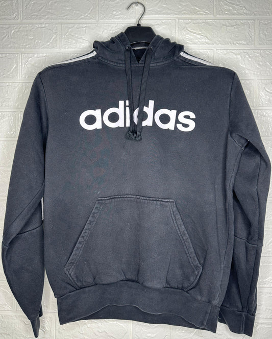 Preloved Adidas Black Pullover Hoodie – Size Small – Logo Print