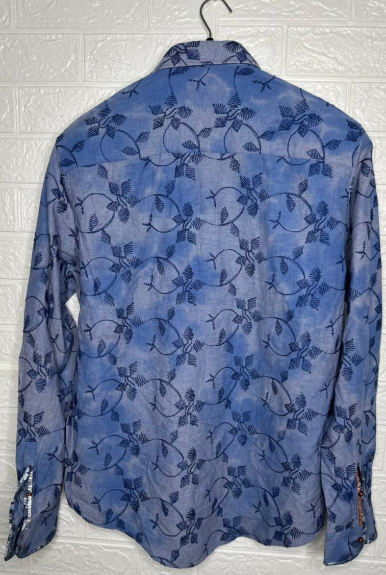 1 like no other Long Sleeve Shirt M - Blue Floral & Leaf Print