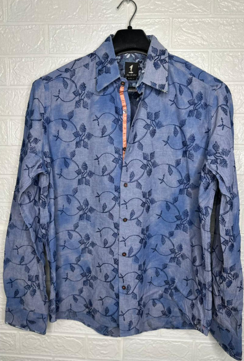 1 like no other Long Sleeve Shirt M - Blue Floral & Leaf Print