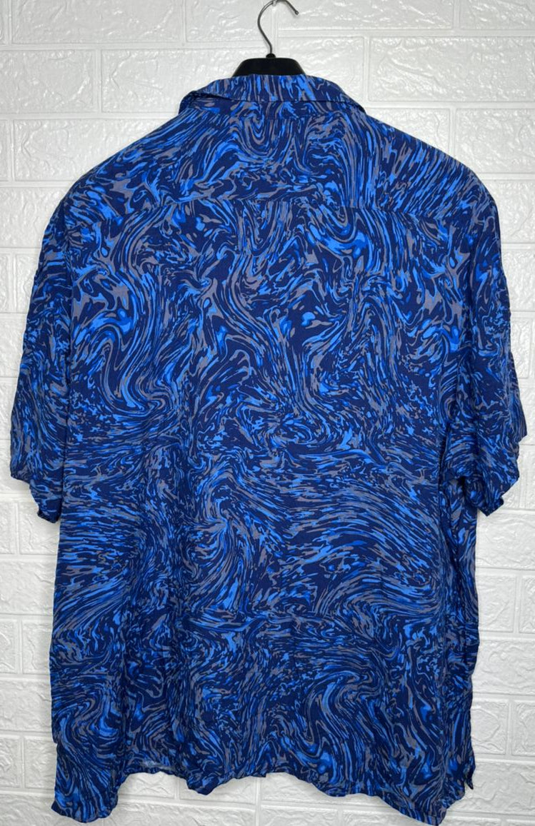 Red Herring Men’s Shirt – Blue Abstract Printed Short Sleeve XXL Size