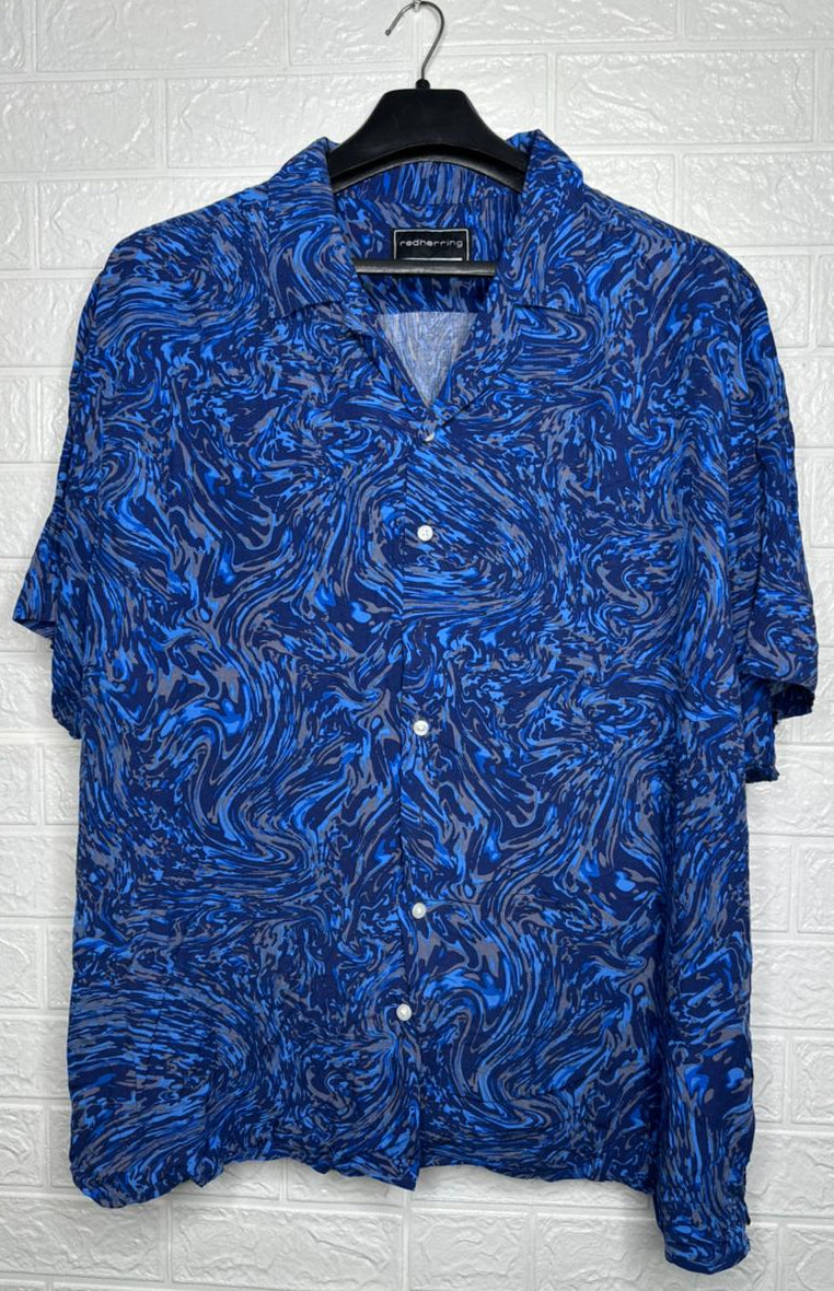 Red Herring Men’s Shirt – Blue Abstract Printed Short Sleeve XXL Size