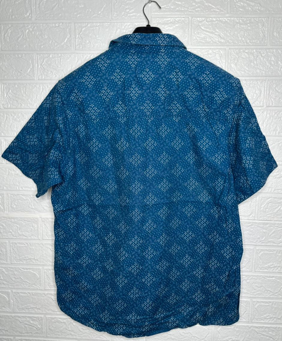 Topman Men’s Casual Shirt XL – Blue Printed Short Sleeve Summer Beachwear