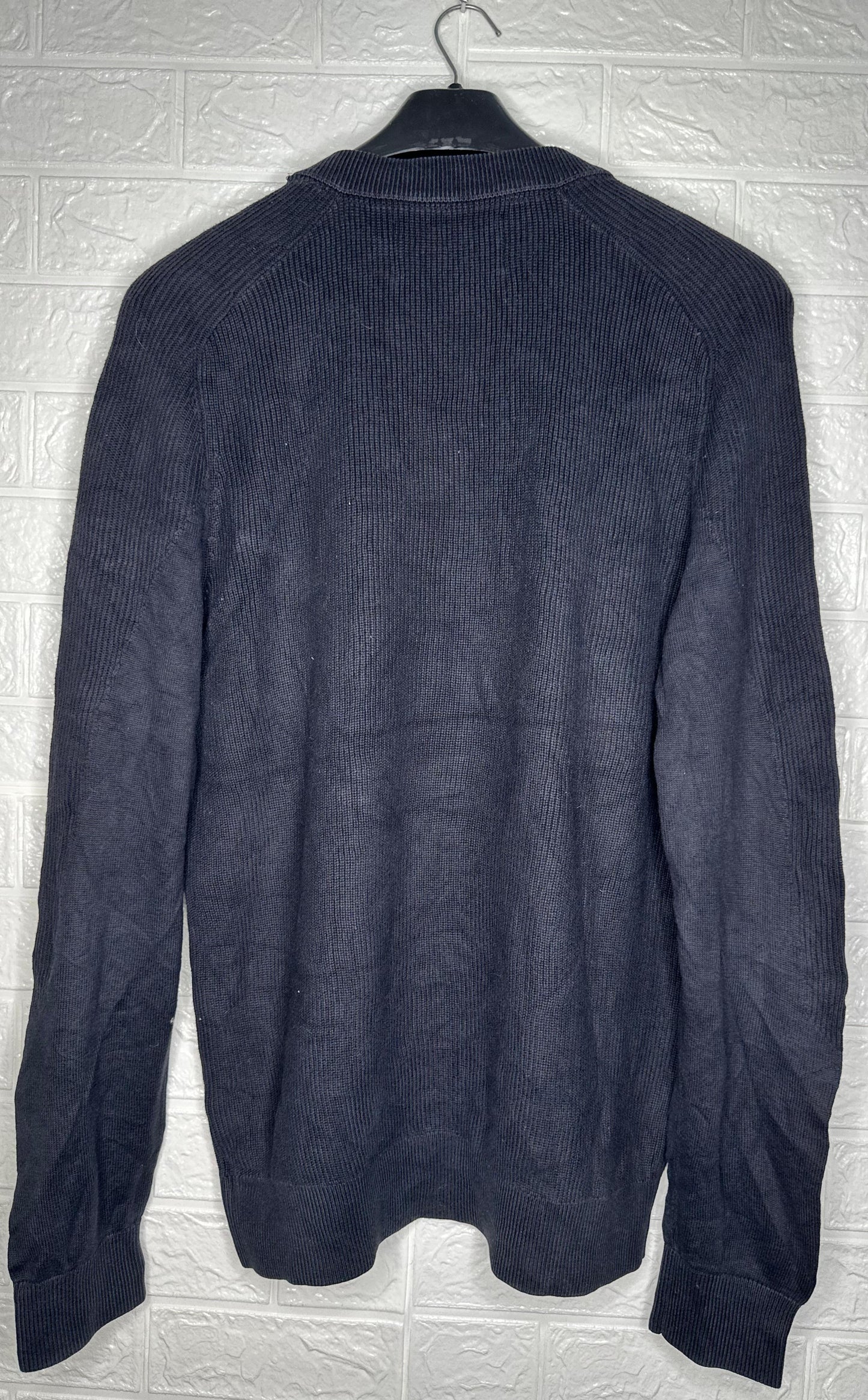 Calvin Klein Jeans Striped Crewneck Sweater L - Black & Grey Ribbed Pullover