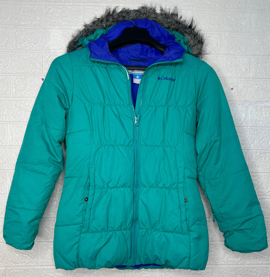 Columbia Women’s Winter Puffer Jacket – Teal with Faux Fur Hood, Size Large