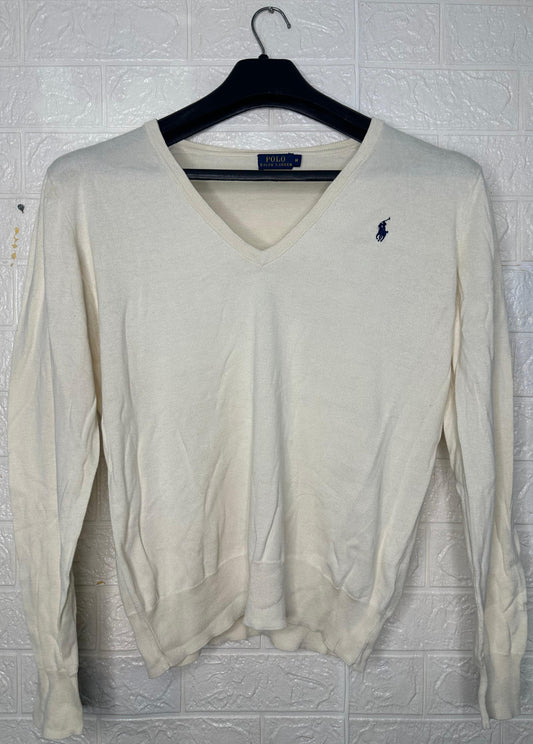 Polo Ralph Lauren Men’s V-Neck Sweater – Cream, Size Medium, Pima Cotton