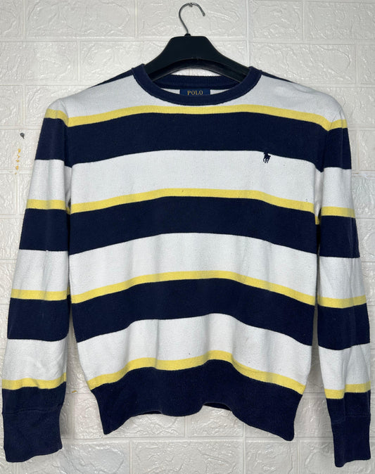 Polo Ralph Lauren Striped Crewneck Sweater – Navy, White & Yellow – Men’s Size M