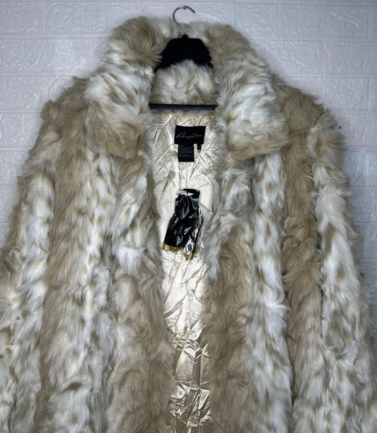 Dennis Basso Fur Long Coat – Beige & White Women’s Winter Jacket, Size XXXL