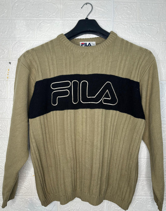 Fila Ribbed Knit Sweater – Beige with Black Stripe – Men’s Size S