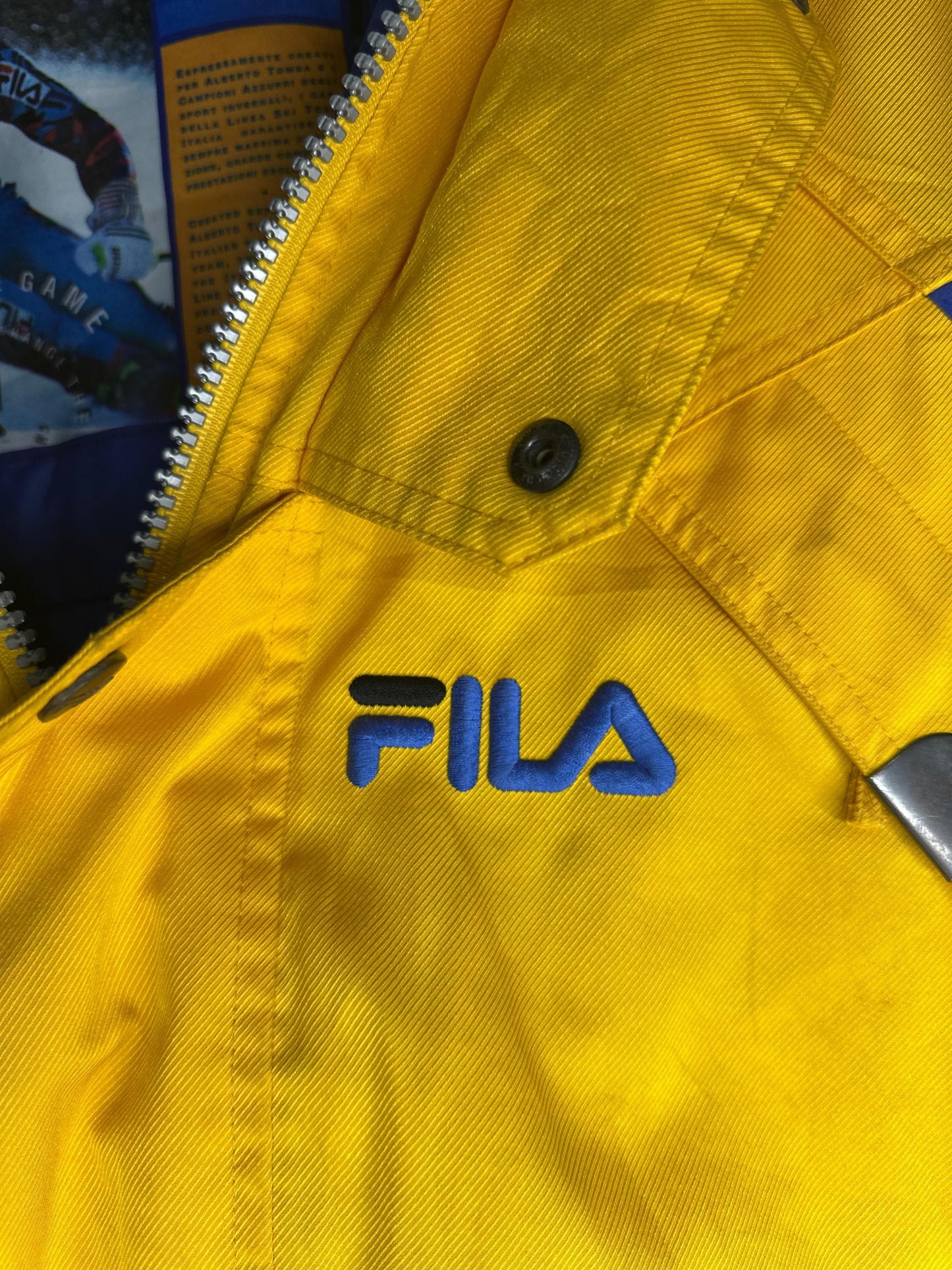 Fila Ski Team Vintage Jacket – Yellow & Blue Winter Sportswear, Size Large USA ML