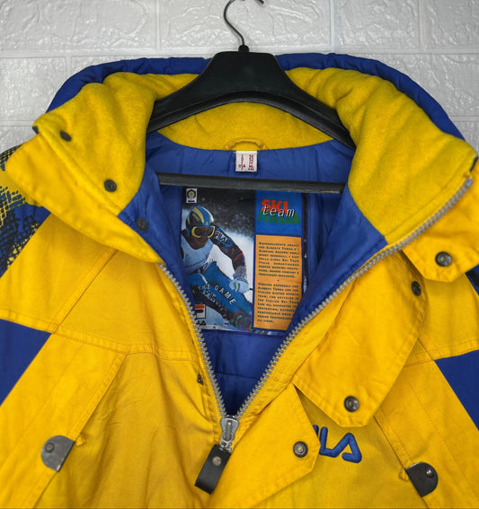 Fila Ski Team Vintage Jacket – Yellow & Blue Winter Sportswear, Size Large USA ML