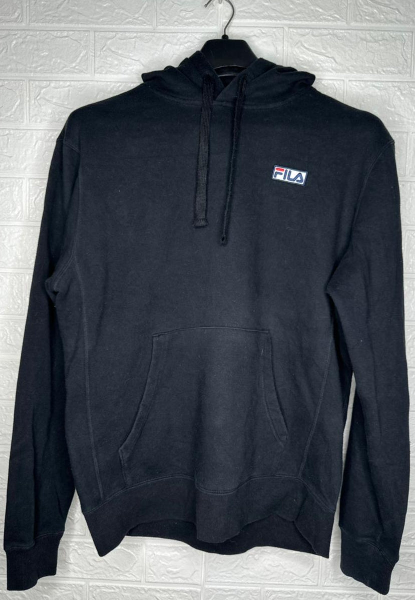 Fila Classic Black Hoodie - Front Logo Pullover Sweatshirt