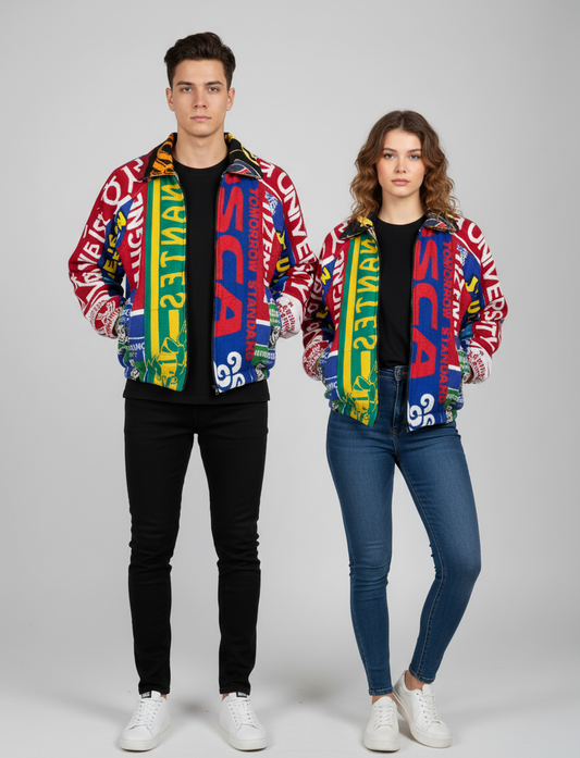 Upcycled Rework Football Scarf Jacket – Handmade Patchwork Streetwear Coat – Soccer Fan Vintage Style – Size Large