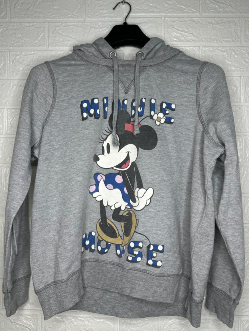 Disney Minnie Mouse Pullover Hoodie M - Grey & Blue Graphic Sweatshirt