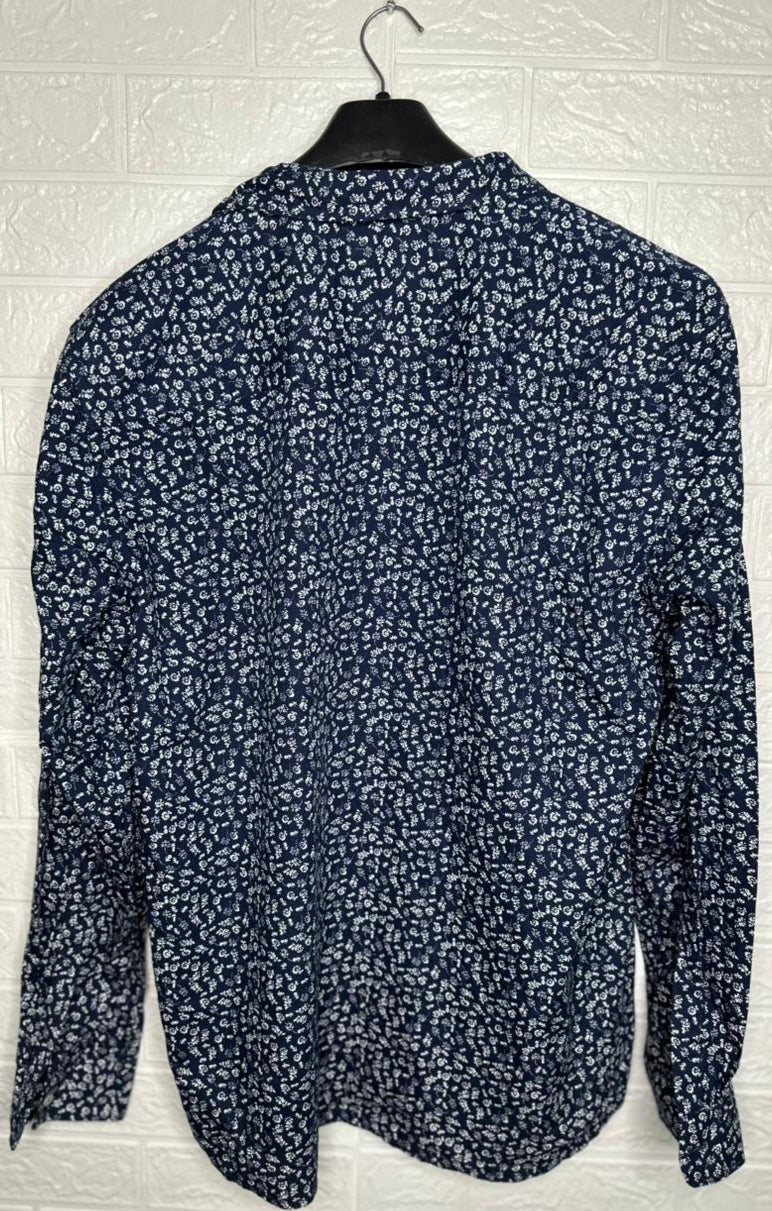 Peacocks Men's Shirt - Blue Floral Printed Long Sleeve Casual Wear