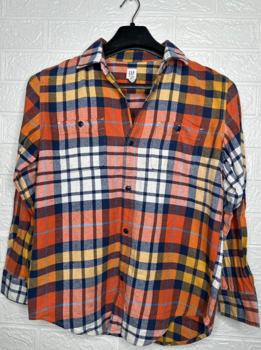 GAP Kids Orange Plaid Flannel Shirt XXL - Long Sleeve Button-Up