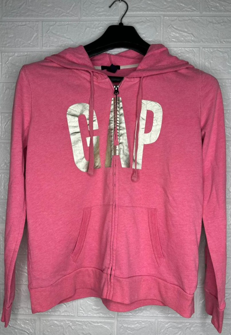 GAP Pink Metallic Logo Full-Zip Hoodie M - Classic Zipper Sweatshirt