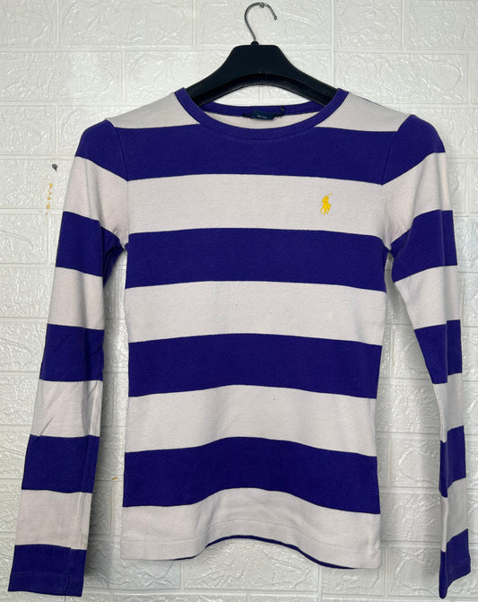 Polo Ralph Lauren Women’s Striped Long Sleeve Shirt – Purple & White, Size Medium