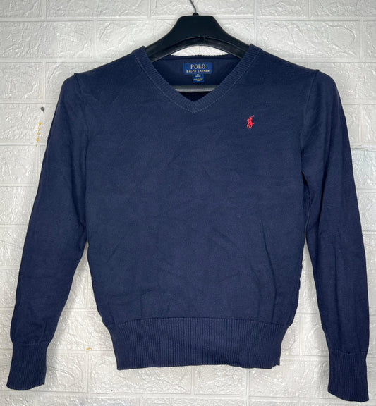 Polo Ralph Lauren Navy Blue Sweater – Medium (10-12) | V-Neck Classic Knit