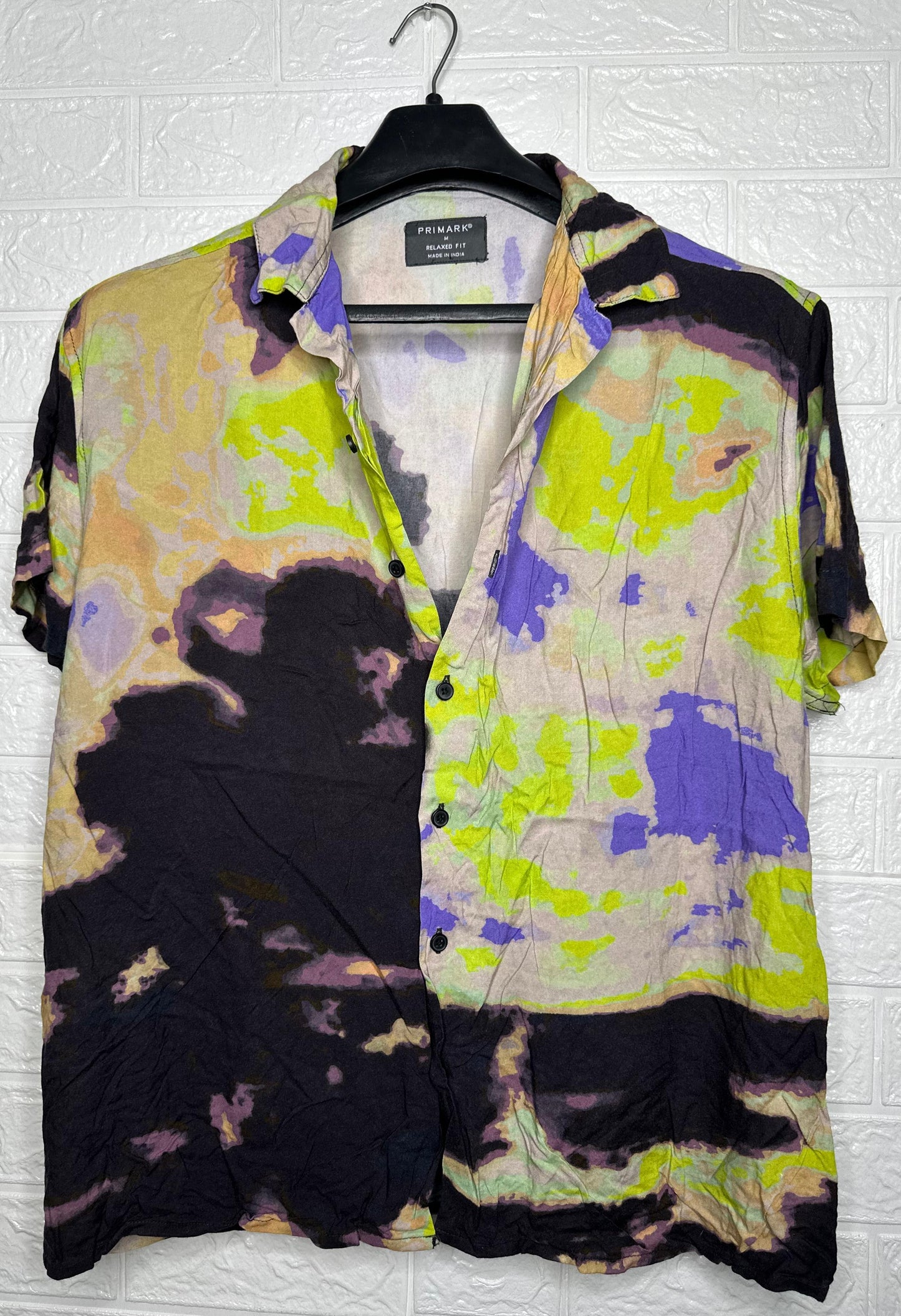 Primark Men’s Shirt – Multi-Color Abstract Printed Short Sleeve
