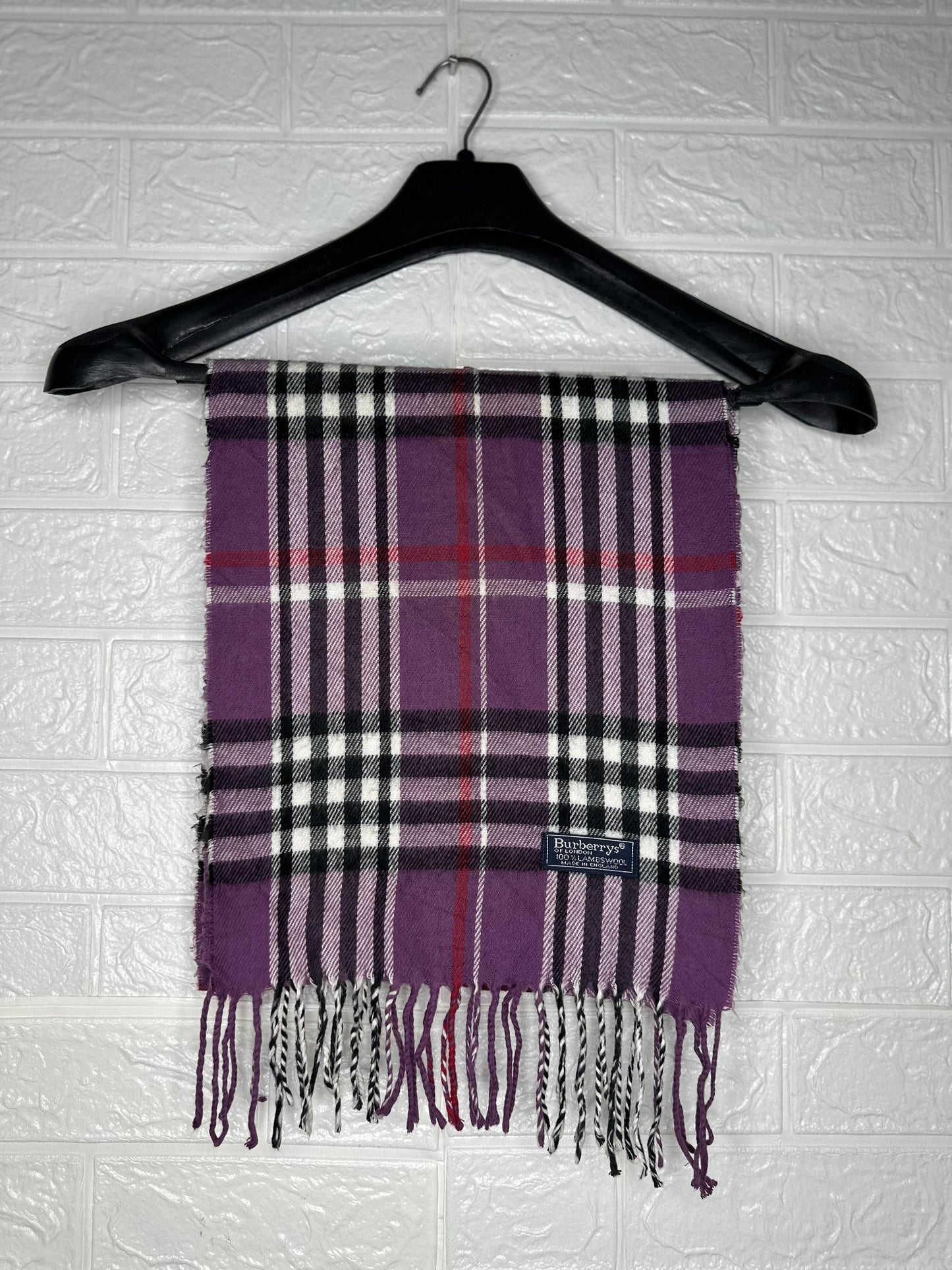 Purple Plaid Muffler Scarf - Checkered & Fringed Winter Accessory