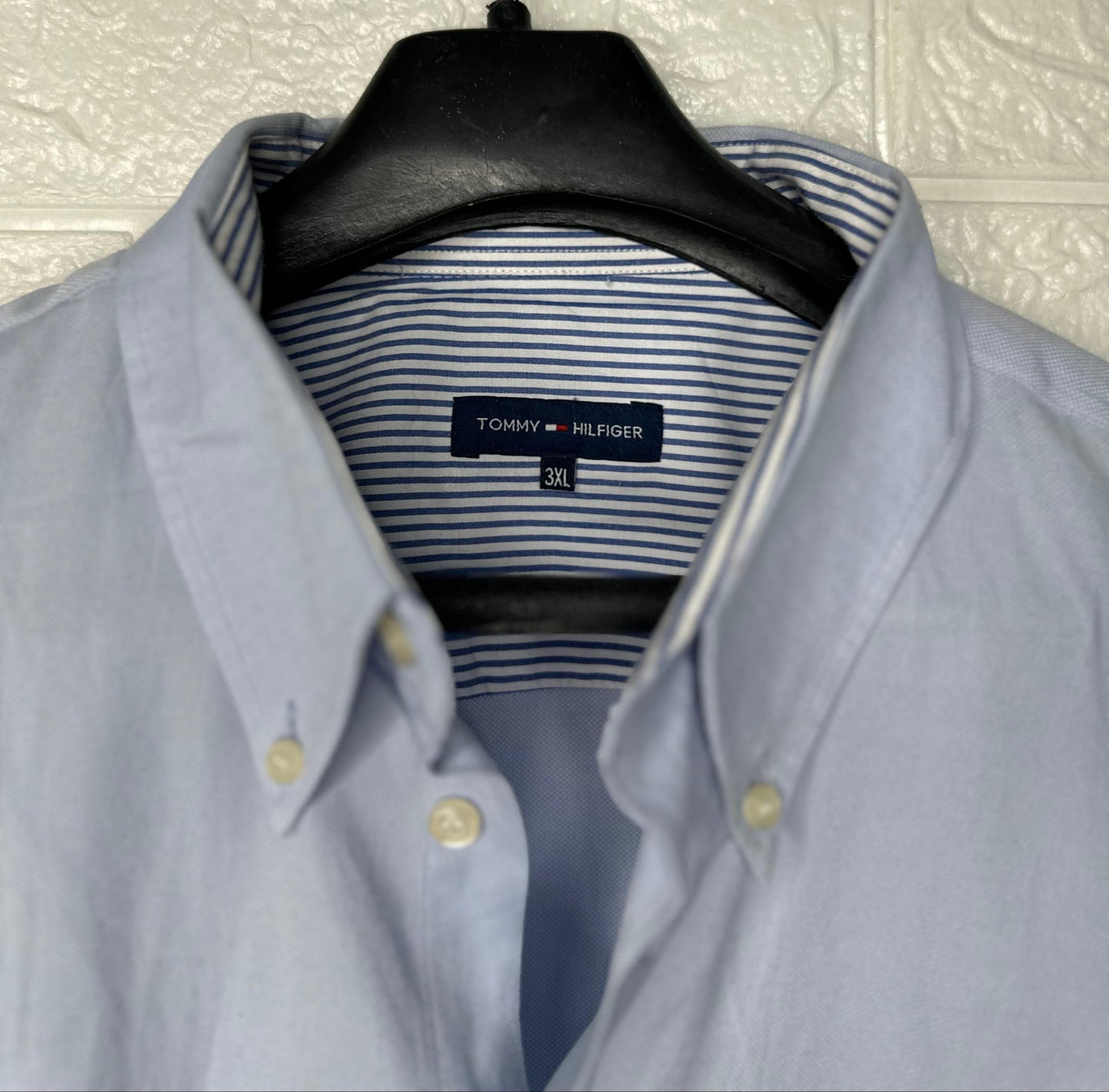 Tommy Hilfiger Men’s Half Sleeve Shirt – Light Blue, 3XL, Cotton Casual Wear