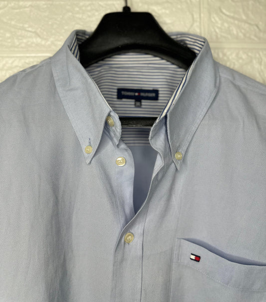 Tommy Hilfiger Men’s Half Sleeve Shirt – Light Blue, 3XL, Cotton Casual Wear