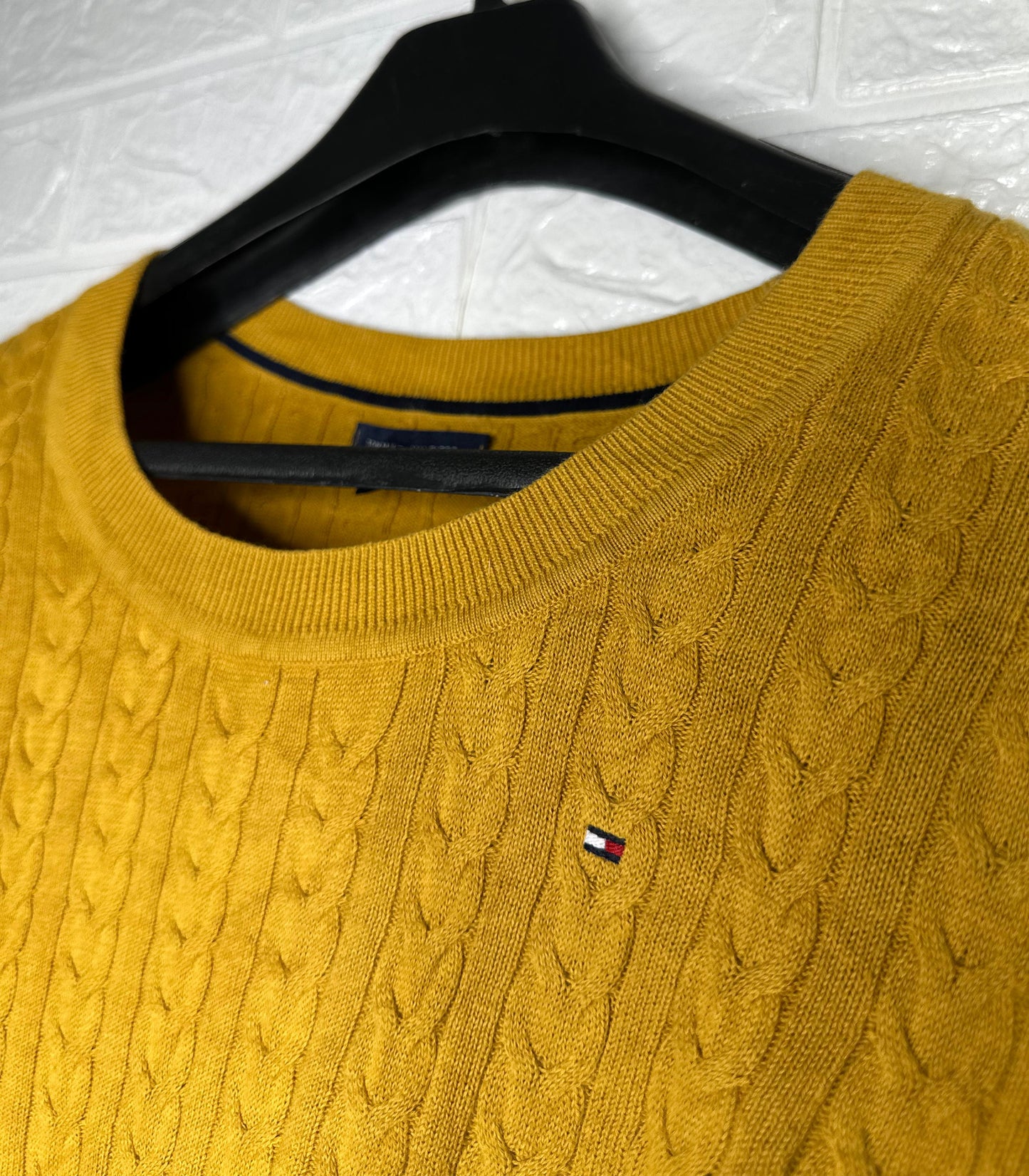 Tommy Hilfiger Mustard Yellow Cable Knit Sweater – Size M