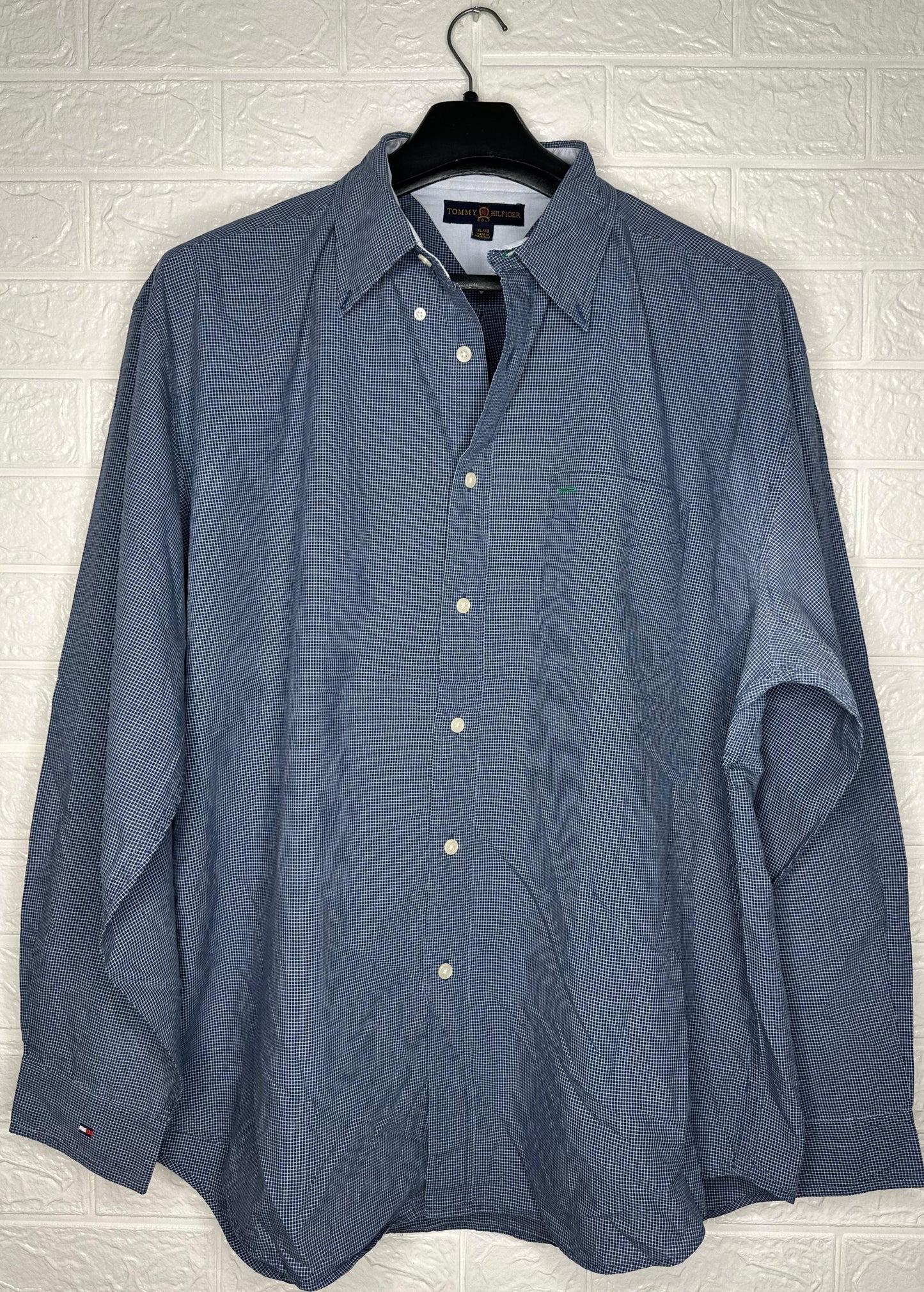 Tommy Hilfiger Men’s Shirt XL – Blue Micro Checkered Cotton Casual Wear