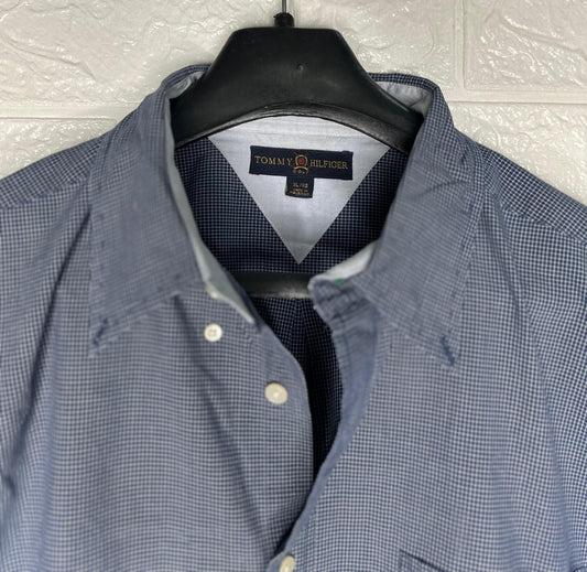 Tommy Hilfiger Men’s Shirt XL – Blue Micro Checkered Cotton Casual Wear
