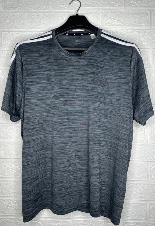 Adidas Performance Training T-Shirt – Grey Striped – Size XL
